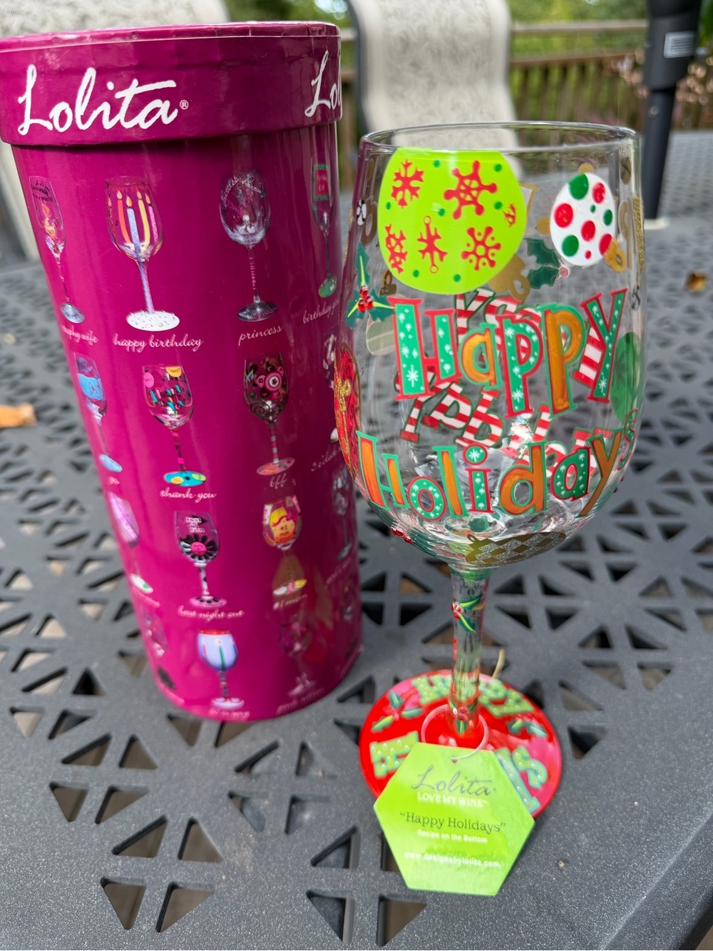 Lolita Happy Holidays Wine Glass
